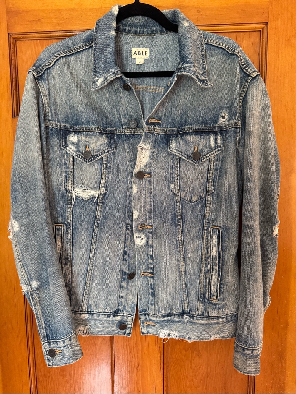 Able Light Blue Distressed Denim Jacket, Merly